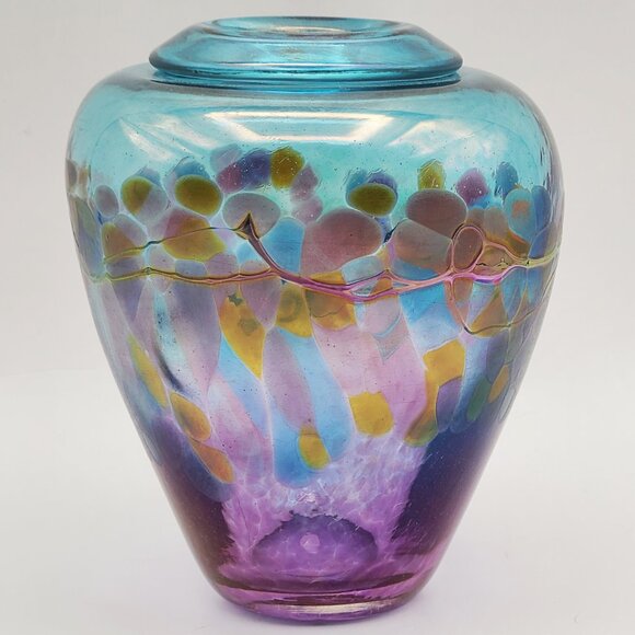 Robert Held Signed Vintage Art Glass Vase Purple Blue 4.5" High - Picture 5 of 15